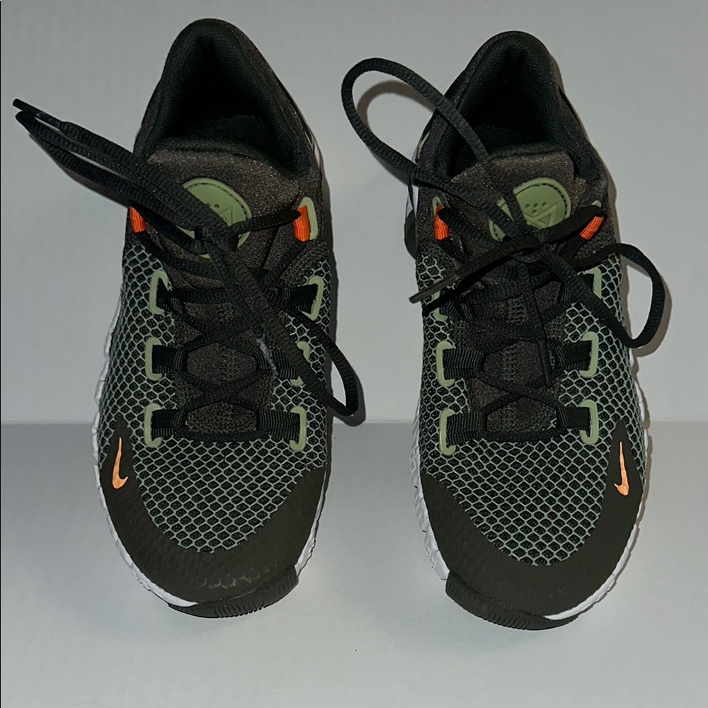 Nike Kids Black and Olive Sneakers with Orange Accents